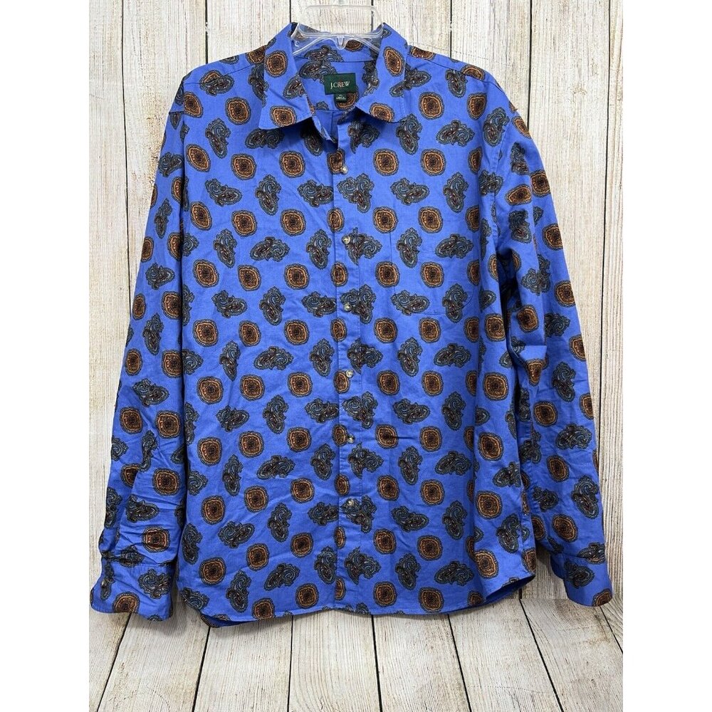 J.Crew Reimagined Men Button Up Shirt XL Blue Paisley Preppy Old Money Classic